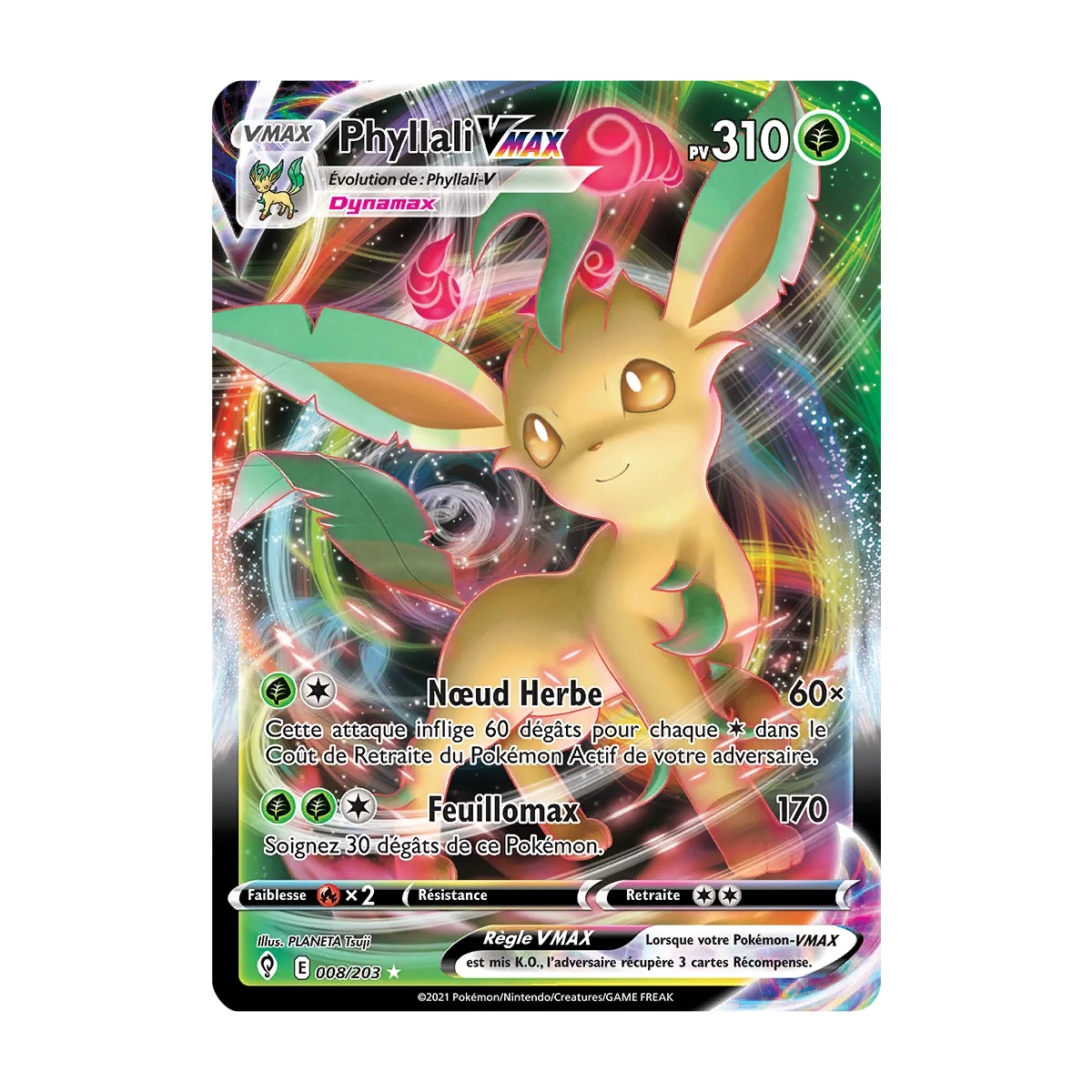 Phyllali 008/203 : Joyau Holographique rare VMAX de l'extension Pokémon Épée et Bouclier Évolution Céleste