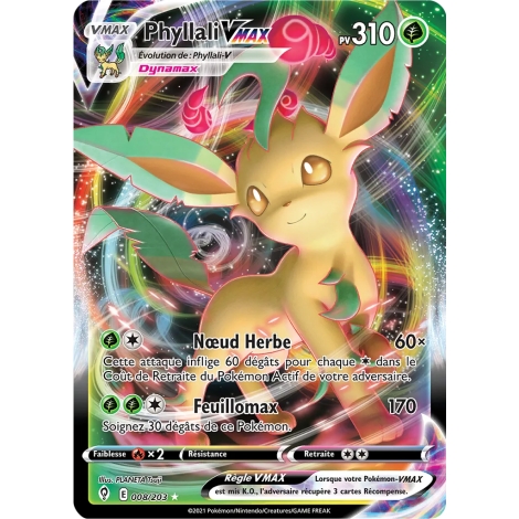 Phyllali 008/203 : Joyau Holographique rare VMAX de l'extension Pokémon Épée et Bouclier Évolution Céleste