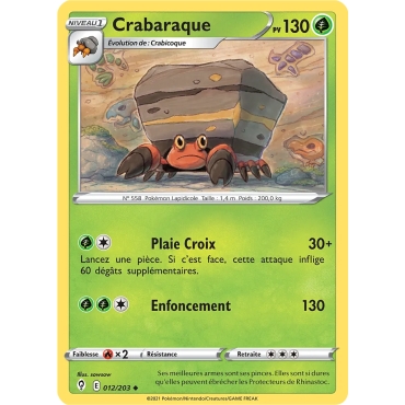 Crabaraque 012/203 Pokémon Épée et Bouclier Évolution Céleste