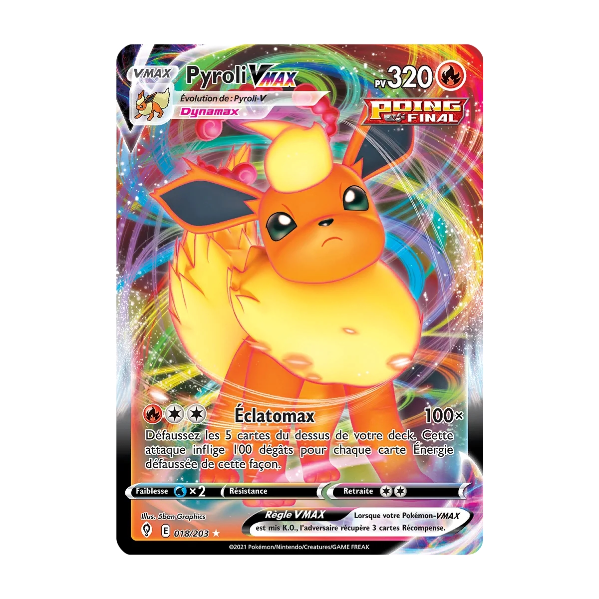 Pyroli 018/203 : Joyau Holographique rare VMAX de l'extension Pokémon Épée et Bouclier Évolution Céleste