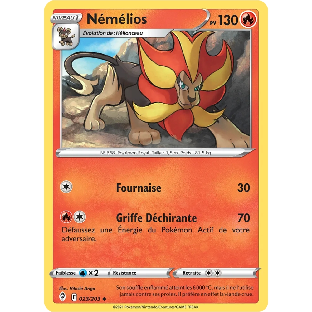 Carte Némélios - Peu commune (Brillante) de Pokémon Épée et Bouclier Évolution Céleste 023/203