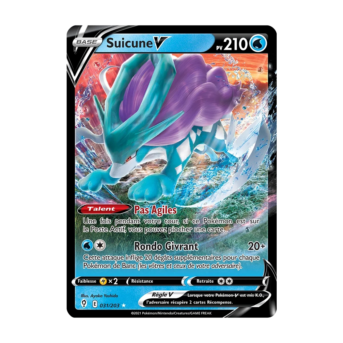 Suicune 031/203 : Joyau Holographique rare V de l'extension Pokémon Épée et Bouclier Évolution Céleste