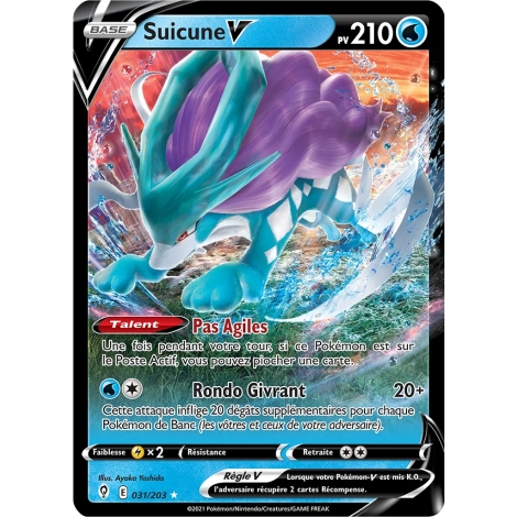 Suicune 031/203 : Joyau Holographique rare V de l'extension Pokémon Épée et Bouclier Évolution Céleste