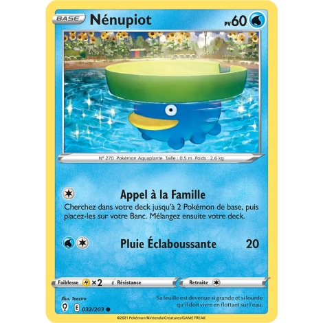 Carte Nénupiot - Commune (Brillante) de Pokémon Épée et Bouclier Évolution Céleste 032/203