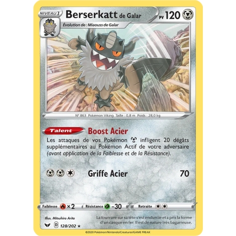 Découvrez Berserkatt de Galar, carte Holographique rare de la série Épée et Bouclier