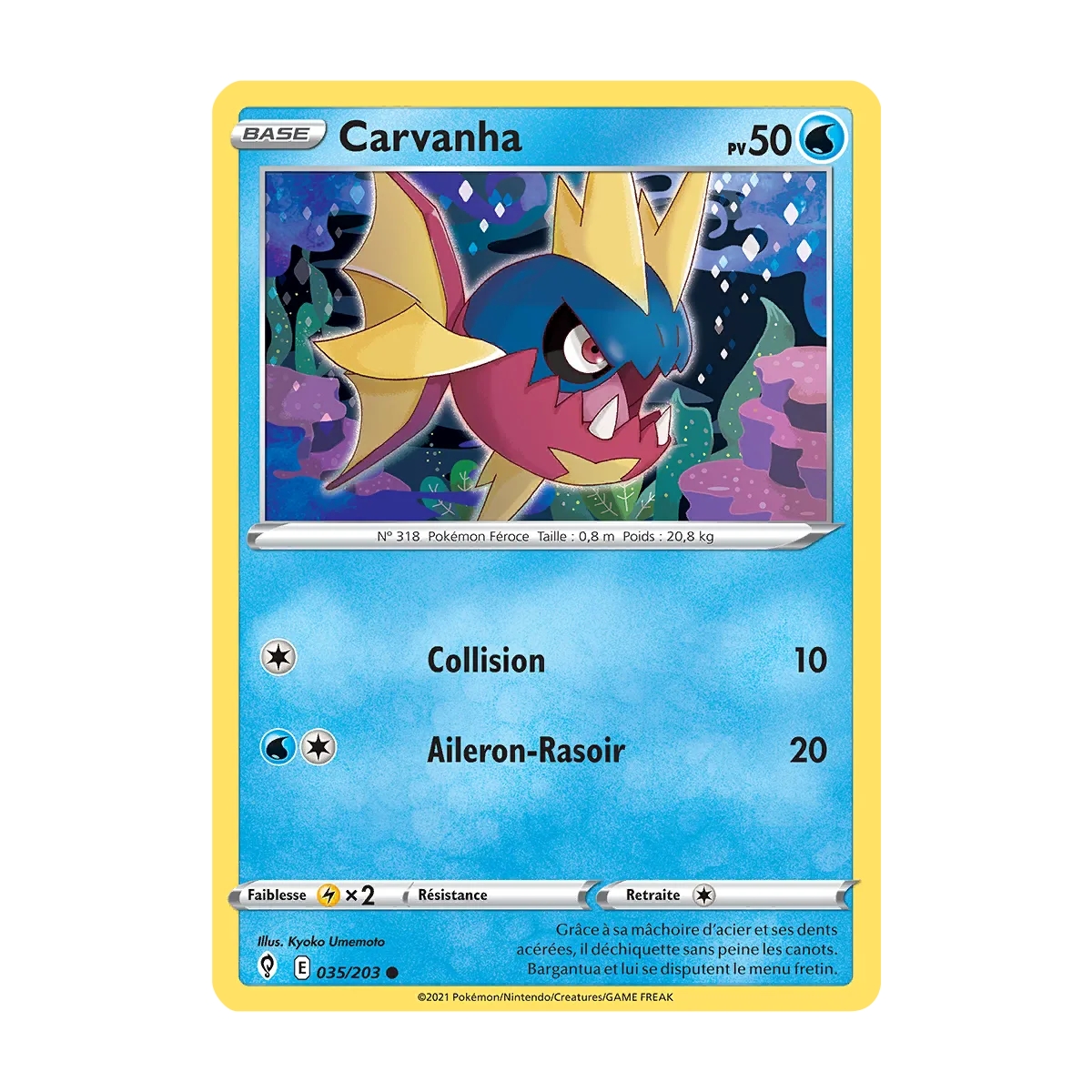 Carte Carvanha - Commune (Brillante) de Pokémon Épée et Bouclier Évolution Céleste 035/203