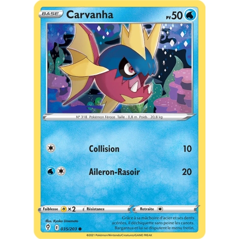 Carte Carvanha - Commune (Brillante) de Pokémon Épée et Bouclier Évolution Céleste 035/203