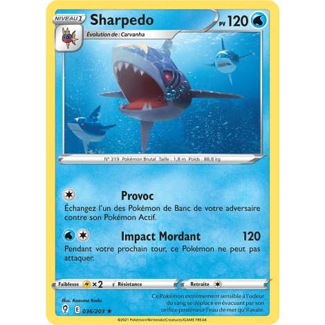 Carte Sharpedo - Rare (Brillante) de Pokémon Épée et Bouclier Évolution Céleste 036/203