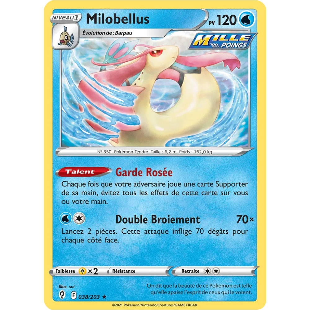 Carte Milobellus - Rare (Brillante) de Pokémon Épée et Bouclier Évolution Céleste 038/203