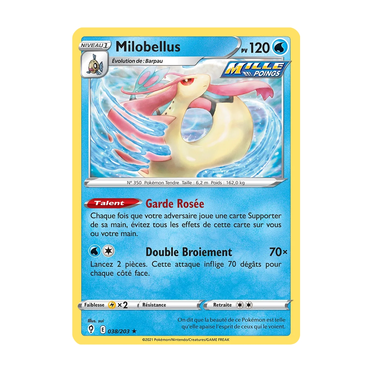 Carte Milobellus - Rare (Brillante) de Pokémon Épée et Bouclier Évolution Céleste 038/203