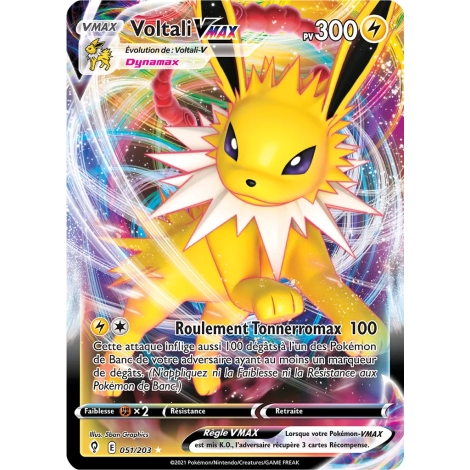 Carte Voltali - Holographique rare VMAX de Pokémon Épée et Bouclier Évolution Céleste 051/203