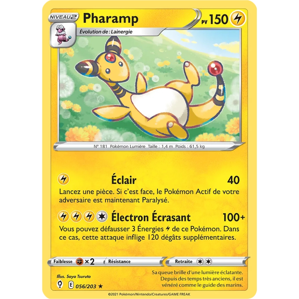 Pharamp 056/203 : Joyau Rare (Brillante) de l'extension Pokémon Épée et Bouclier Évolution Céleste