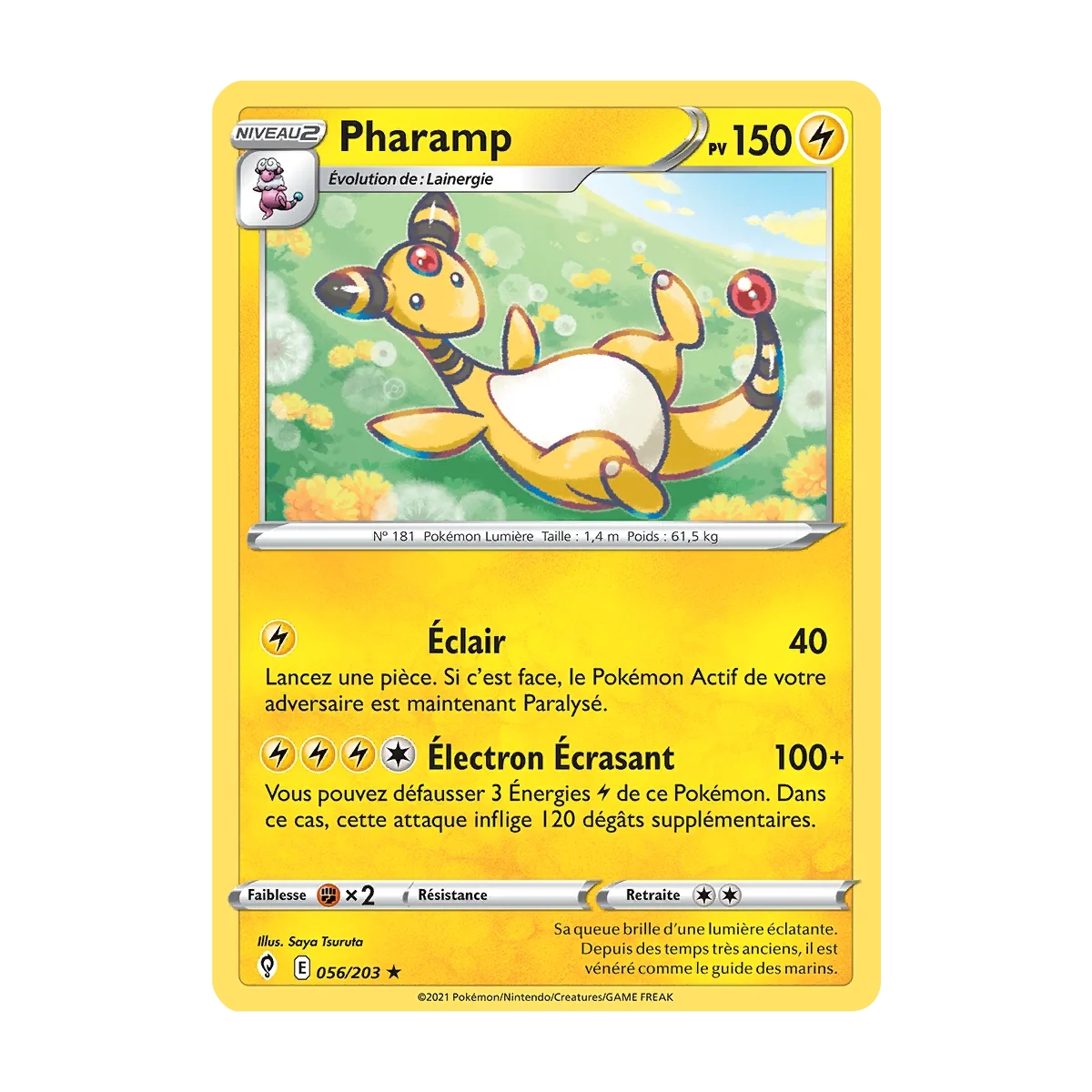 Pharamp 056/203 : Joyau Rare (Brillante) de l'extension Pokémon Épée et Bouclier Évolution Céleste