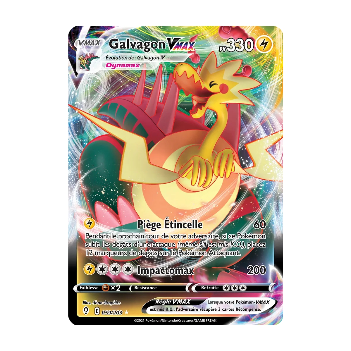 Carte Galvagon - Holographique rare VMAX de Pokémon Épée et Bouclier Évolution Céleste 059/203