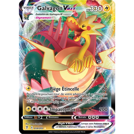 Carte Galvagon - Holographique rare VMAX de Pokémon Épée et Bouclier Évolution Céleste 059/203