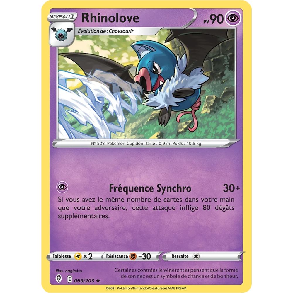 Rhinolove 069/203 : Joyau Peu commune (Brillante) de l'extension Pokémon Épée et Bouclier Évolution Céleste