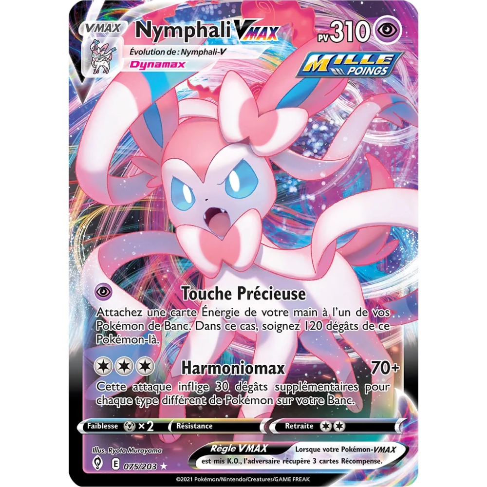 Carte Nymphali - Holographique rare VMAX de Pokémon Épée et Bouclier Évolution Céleste 075/203