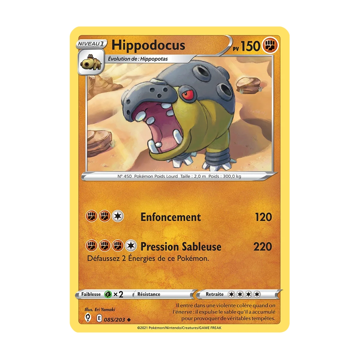 Carte Hippodocus - Peu commune (Brillante) de Pokémon Épée et Bouclier Évolution Céleste 085/203