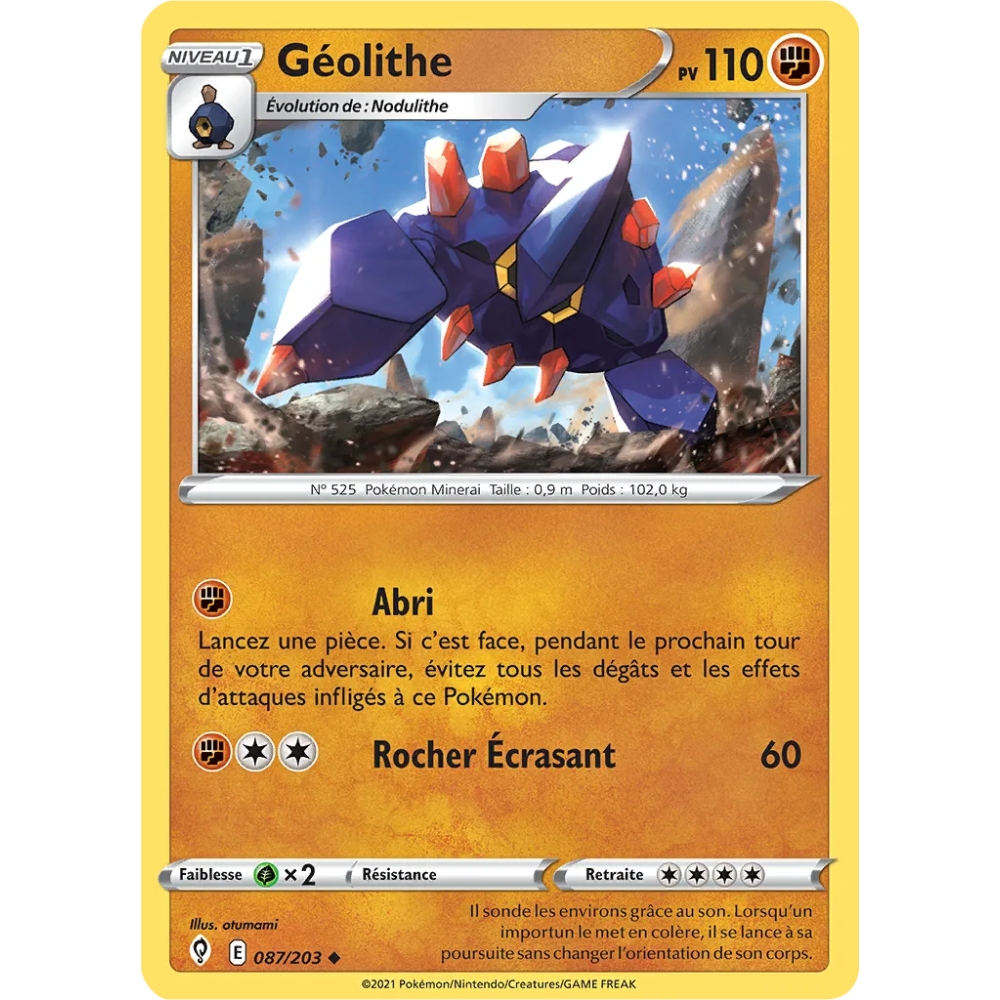 Carte Géolithe - Peu commune (Brillante) de Pokémon Épée et Bouclier Évolution Céleste 087/203