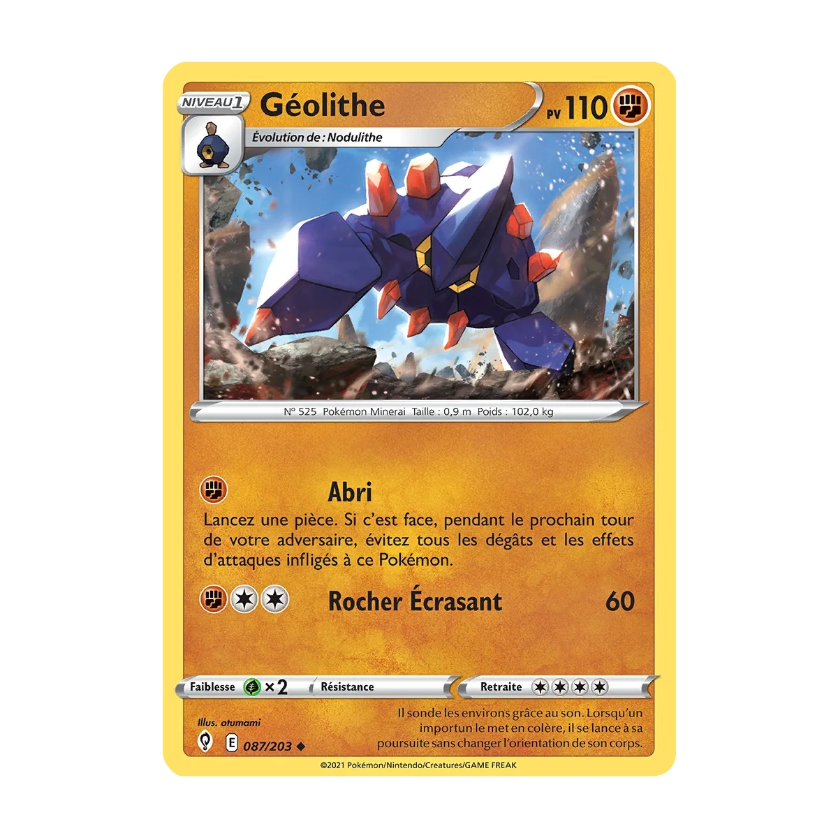 Carte Géolithe - Peu commune (Brillante) de Pokémon Épée et Bouclier Évolution Céleste 087/203