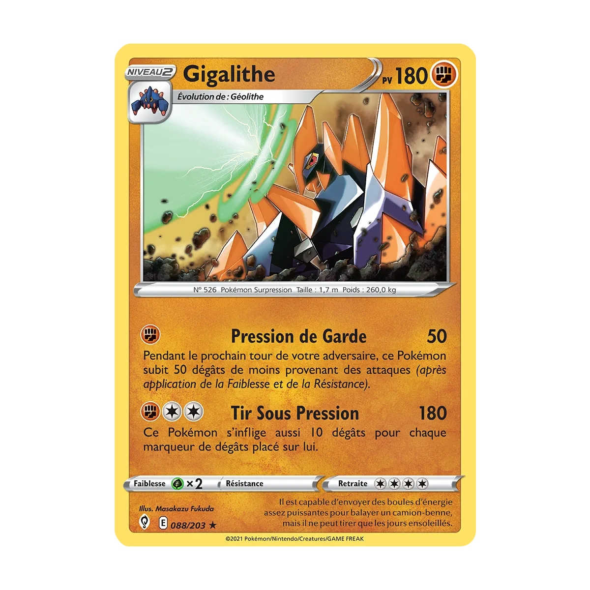 Gigalithe 088/203 : Joyau Rare (Brillante) de l'extension Pokémon Épée et Bouclier Évolution Céleste