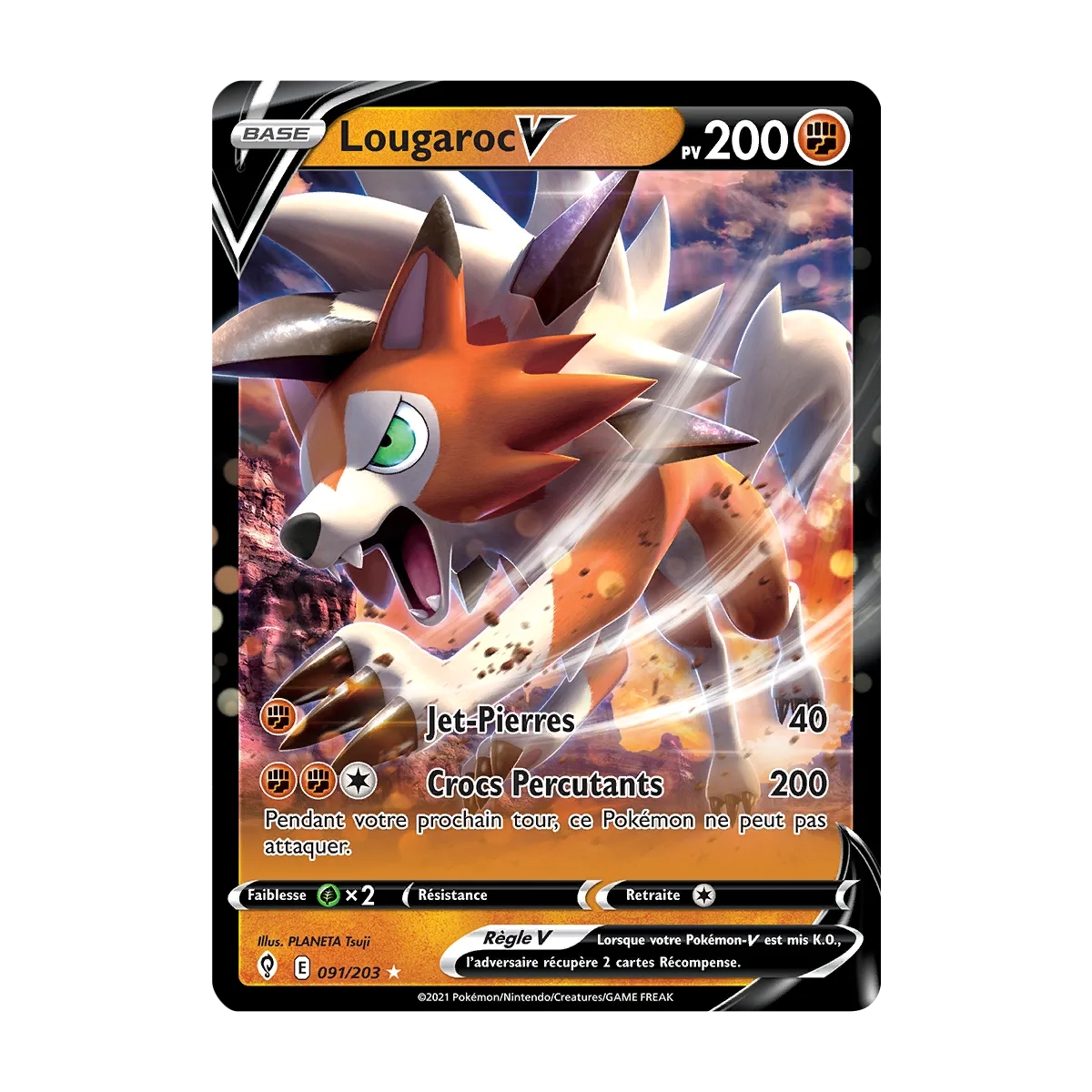 Lougaroc 091/203 : Joyau Holographique rare V de l'extension Pokémon Épée et Bouclier Évolution Céleste