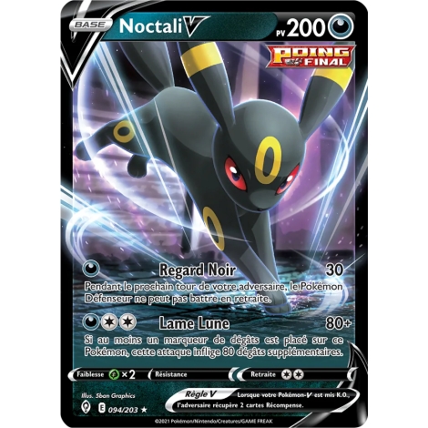 Noctali 094/203 : Joyau Holographique rare V de l'extension Pokémon Épée et Bouclier Évolution Céleste