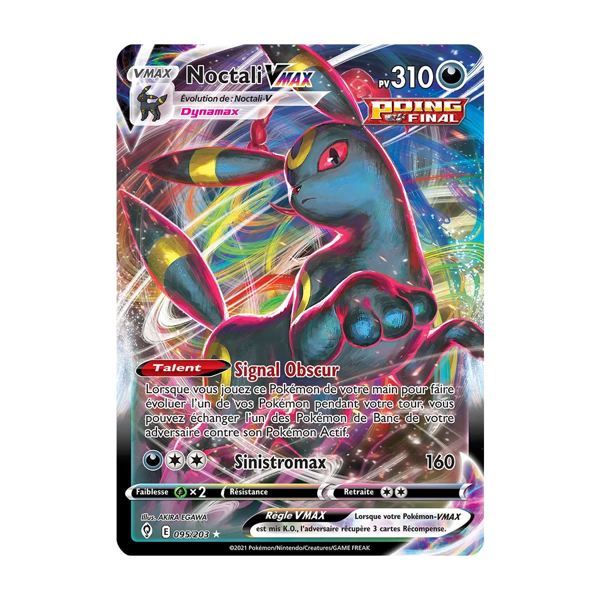 Noctali 095/203 : Joyau Holographique rare VMAX de l'extension Pokémon Épée et Bouclier Évolution Céleste