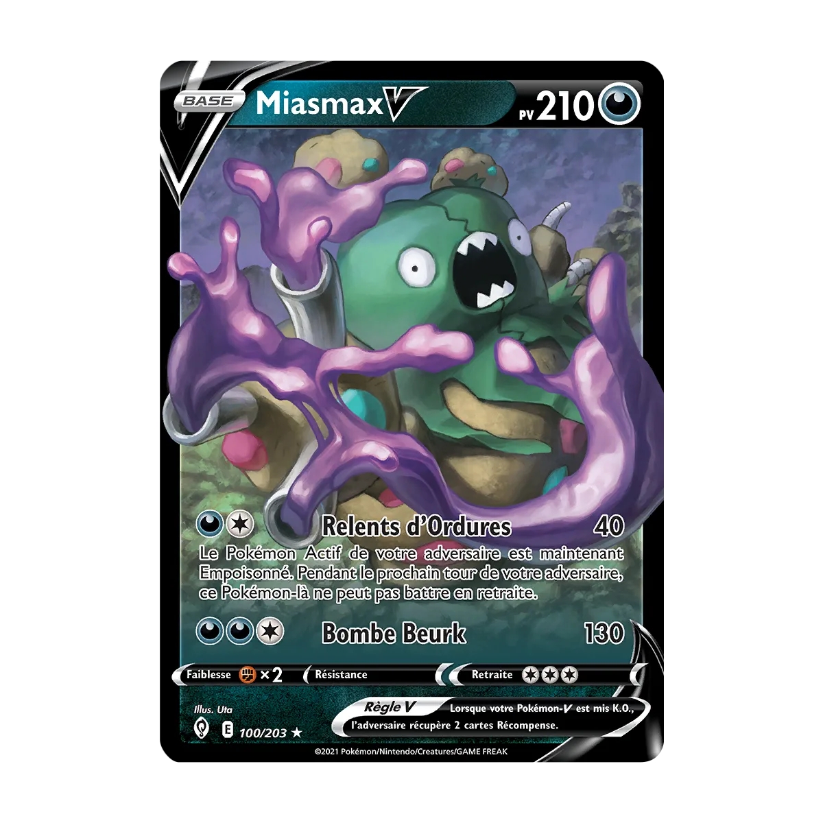 Miasmax 100/203 : Joyau Holographique rare V de l'extension Pokémon Épée et Bouclier Évolution Céleste