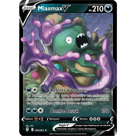 Miasmax 100/203 : Joyau Holographique rare V de l'extension Pokémon Épée et Bouclier Évolution Céleste