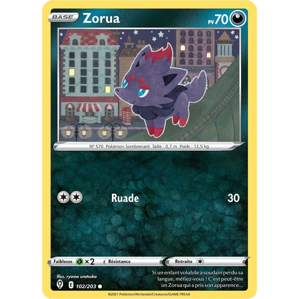 Carte Zorua - Commune (Brillante) de Pokémon Épée et Bouclier Évolution Céleste 102/203