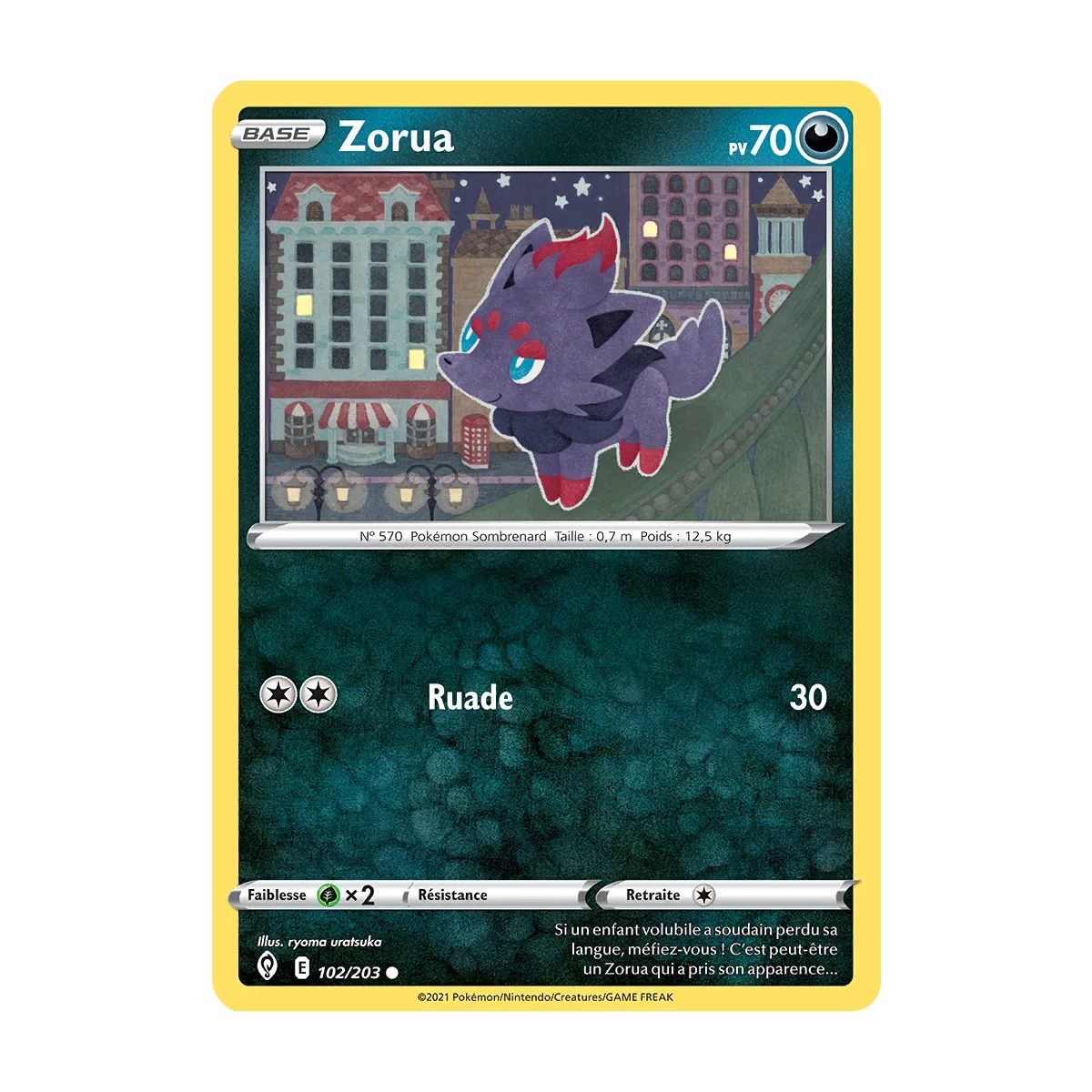 Carte Zorua - Commune (Brillante) de Pokémon Épée et Bouclier Évolution Céleste 102/203