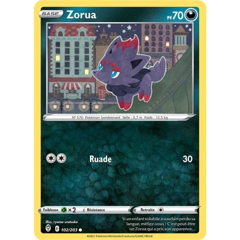 Carte Zorua - Commune (Brillante) de Pokémon Épée et Bouclier Évolution Céleste 102/203