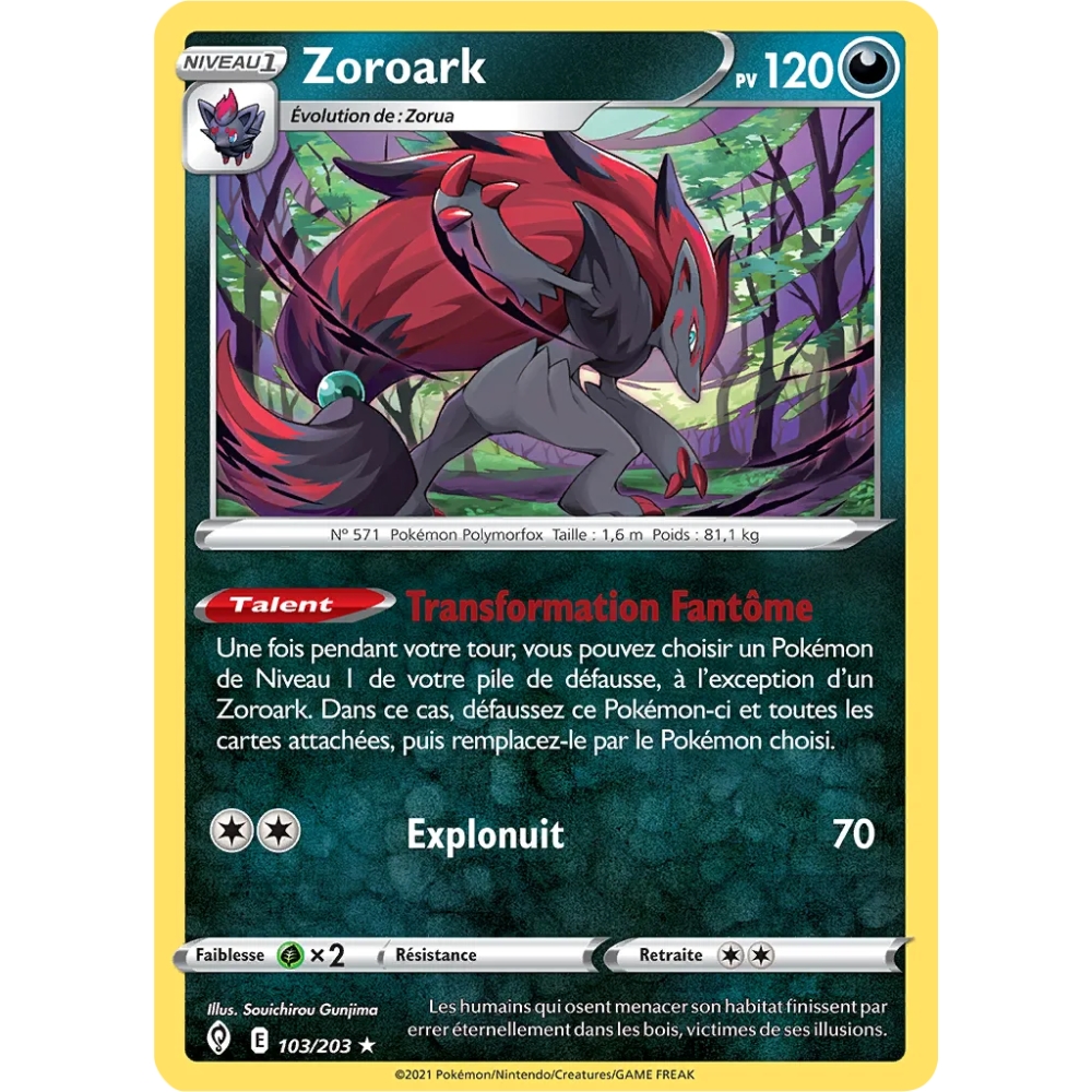 Zoroark rare de la série Épée et Bouclier Évolution Céleste