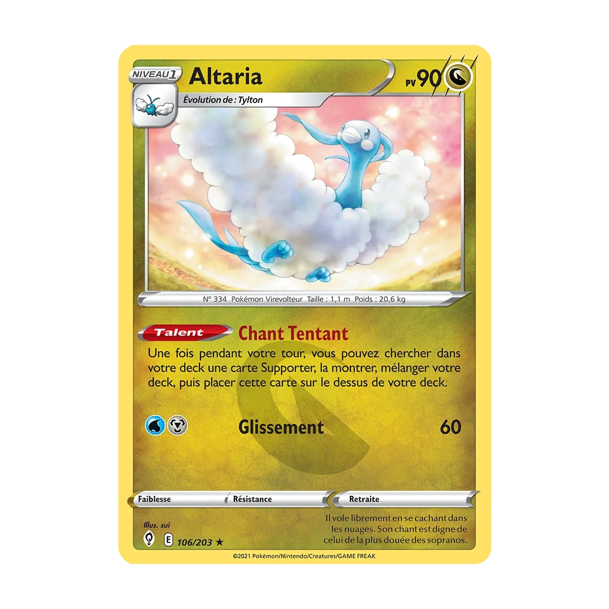 Carte Altaria - Rare (Brillante) de Pokémon Épée et Bouclier Évolution Céleste 106/203