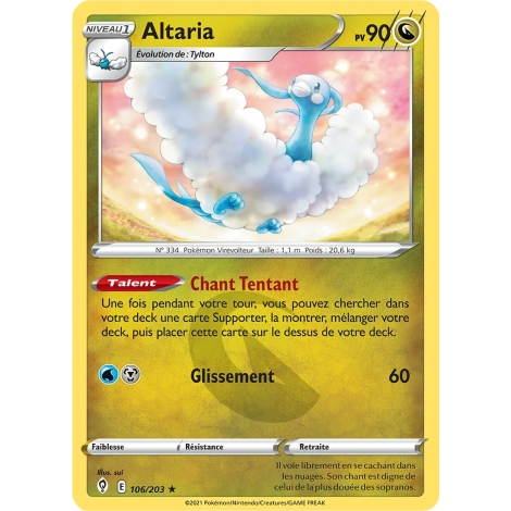 Carte Altaria - Rare (Brillante) de Pokémon Épée et Bouclier Évolution Céleste 106/203