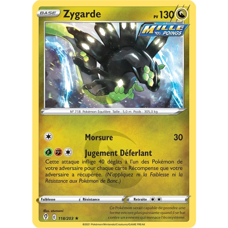 Carte Zygarde - Holographique rare de Pokémon Épée et Bouclier Évolution Céleste 118/203