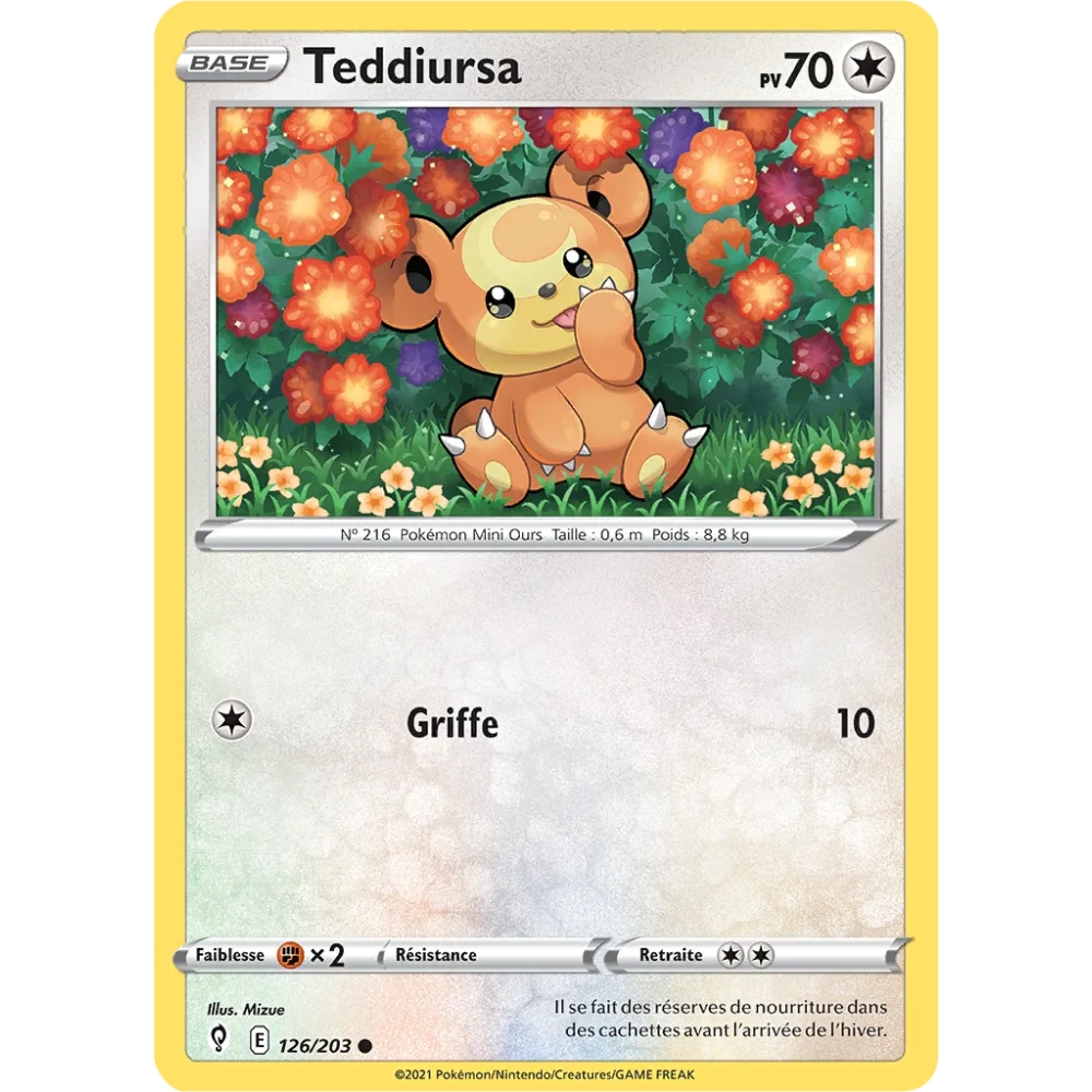 Carte Teddiursa - Commune (Brillante) de Pokémon Épée et Bouclier Évolution Céleste 126/203