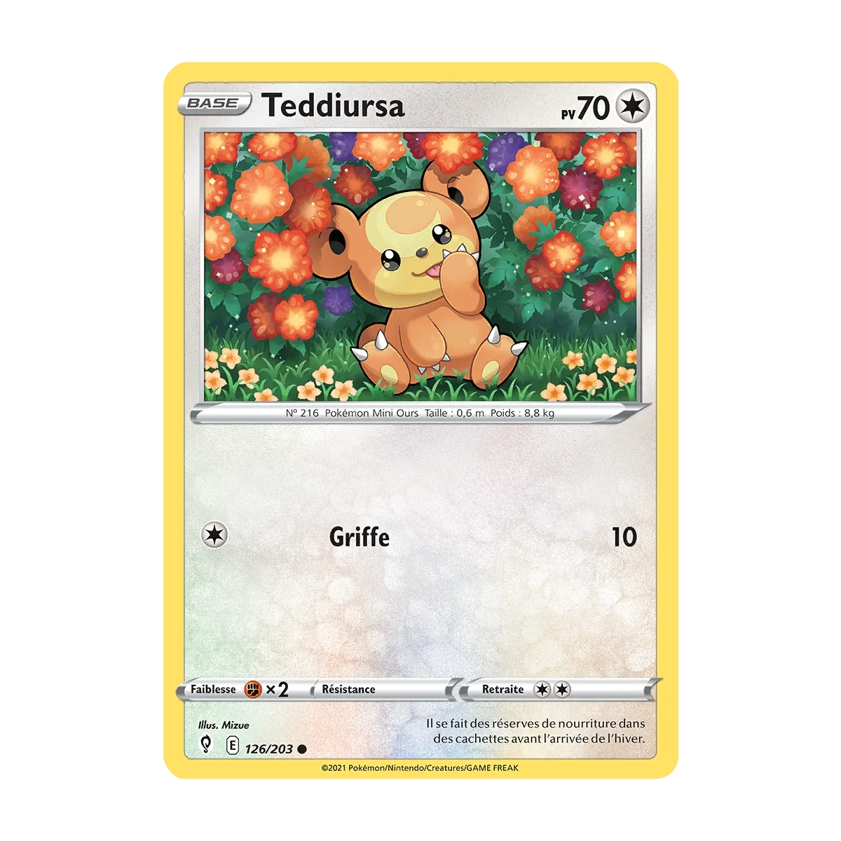 Carte Teddiursa - Commune (Brillante) de Pokémon Épée et Bouclier Évolution Céleste 126/203