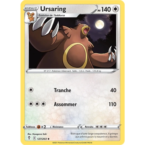 Ursaring 127/203 : Joyau Peu commune (Brillante) de l'extension Pokémon Épée et Bouclier Évolution Céleste