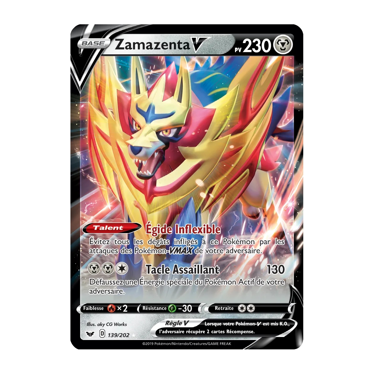 Carte Zamazenta - Holographique rare V de Pokémon Épée et Bouclier 139/202