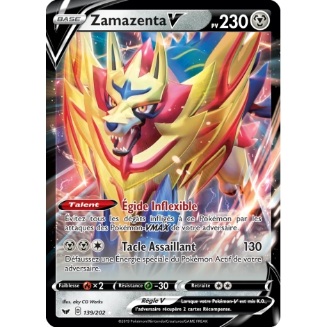 Carte Zamazenta - Holographique rare V de Pokémon Épée et Bouclier 139/202