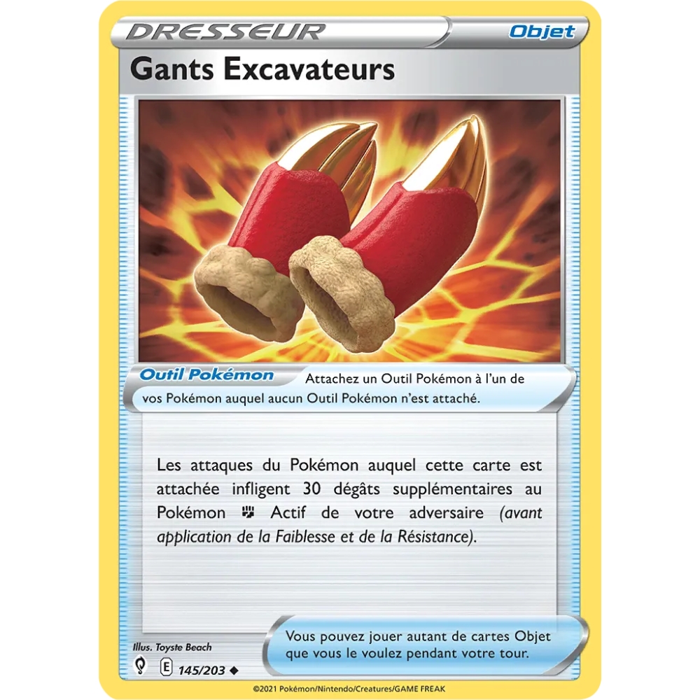 Gants Excavateurs 145/203 : Joyau Peu commune (Brillante) de l'extension Pokémon Épée et Bouclier Évolution Céleste