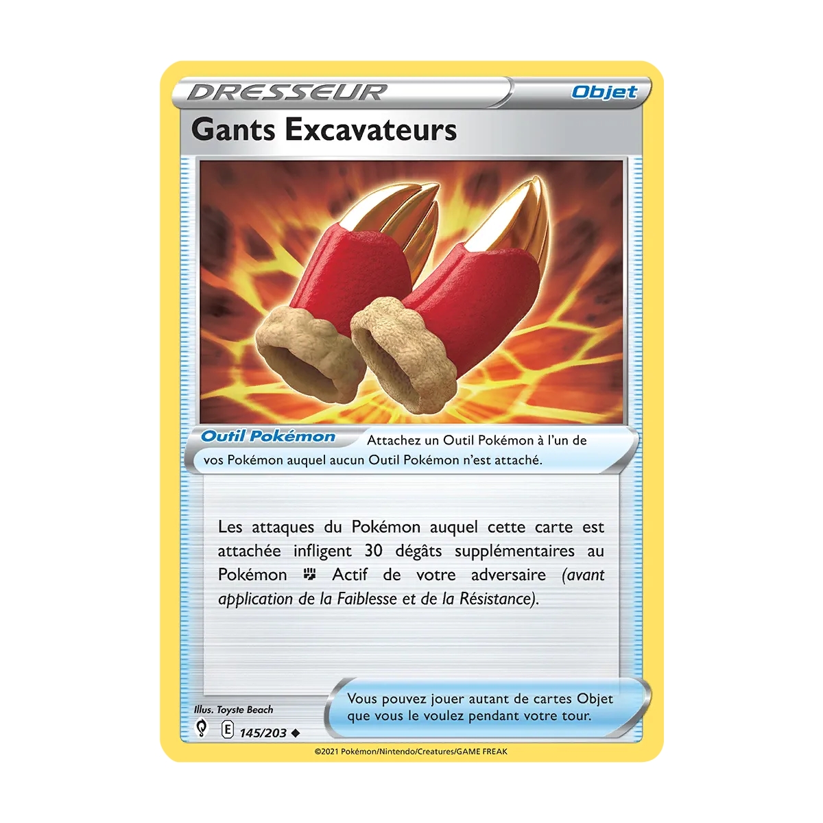 Gants Excavateurs 145/203 : Joyau Peu commune (Brillante) de l'extension Pokémon Épée et Bouclier Évolution Céleste