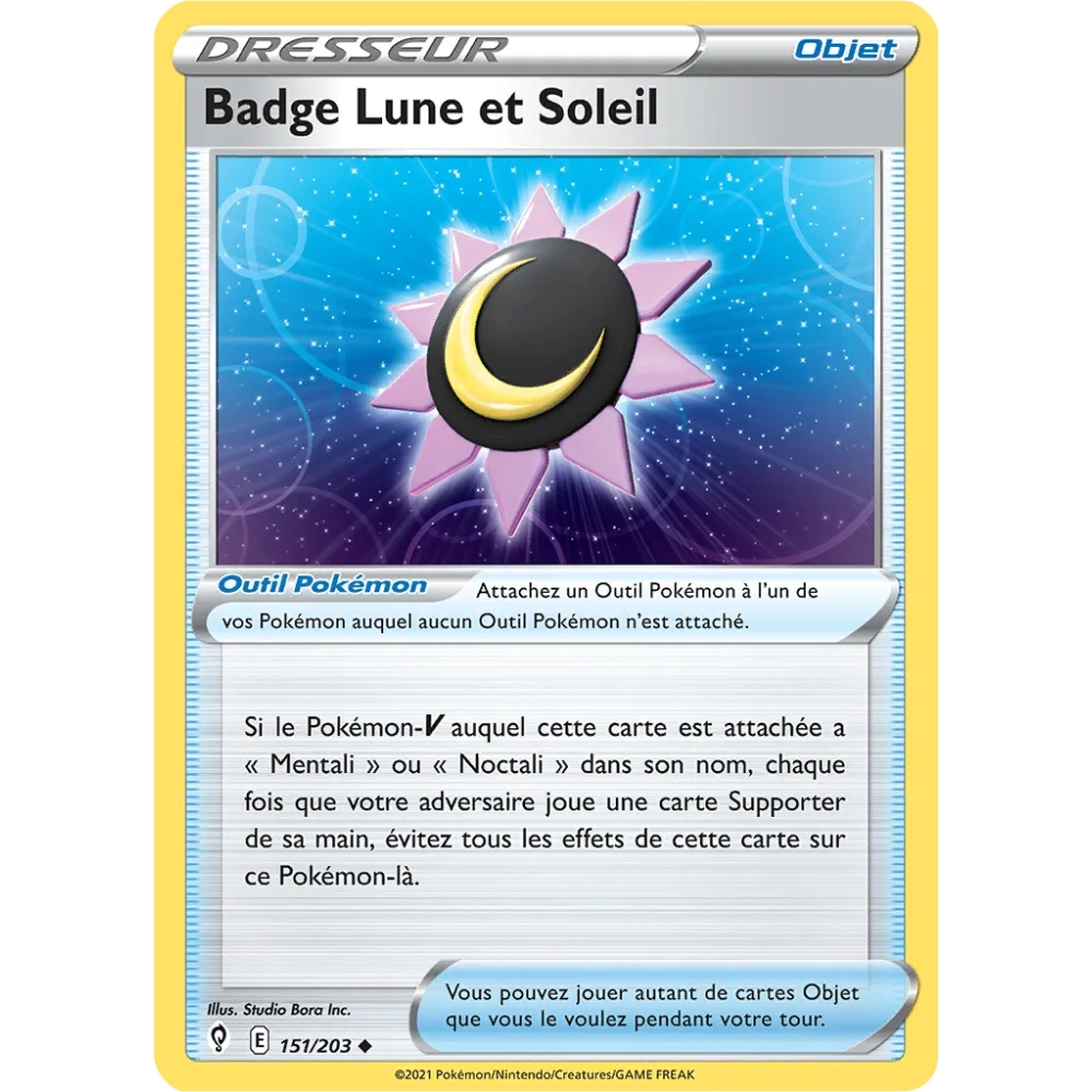 Carte Badge Lune et Soleil - Peu commune (Brillante) de Pokémon Épée et Bouclier Évolution Céleste 151/203