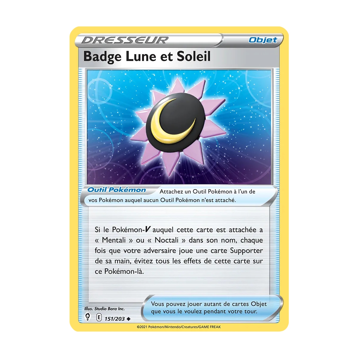 Carte Badge Lune et Soleil - Peu commune (Brillante) de Pokémon Épée et Bouclier Évolution Céleste 151/203