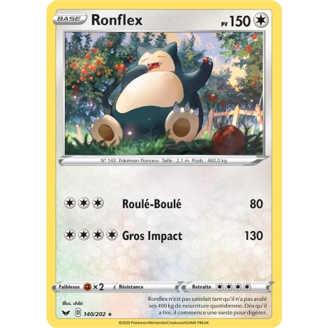 Ronflex 140/202 : Joyau Rare (Brillante) de l'extension Pokémon Épée et Bouclier