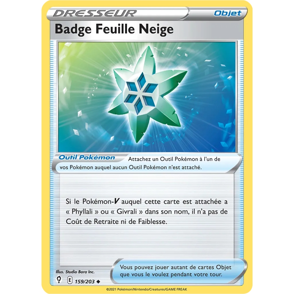 Carte Badge Feuille Neige - Peu commune (Brillante) de Pokémon Épée et Bouclier Évolution Céleste 159/203