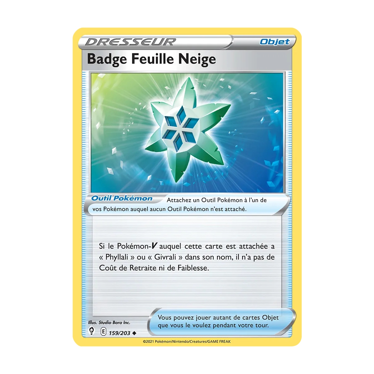 Carte Badge Feuille Neige - Peu commune (Brillante) de Pokémon Épée et Bouclier Évolution Céleste 159/203