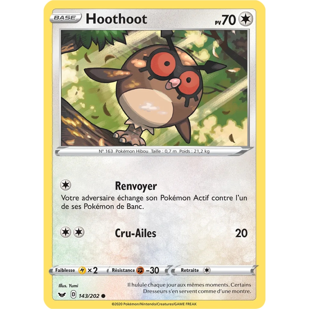 Carte Hoothoot - Commune (Brillante) de Pokémon Épée et Bouclier 143/202